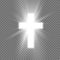 White Cross with glow symbol of christianity. Symbol of hope and faith. Vector illustration isolated on transparent background