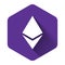 White Cryptocurrency coin Ethereum ETH icon with long shadow. Physical bit coin. Digital currency. Altcoin symbol
