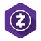 White Cryptocurrency coin Zcash ZEC icon with long shadow. Physical bit coin. Digital currency. Altcoin symbol