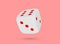 White cube for the game. Dice close-up on a colored background. Minimal style. Casino gambling, sports betting, and lotteries. The