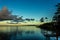 White Cumulostratus or Cumulus clouds over a lagoon on Samoa