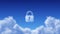White cumulus cloud on blue sky background with lock shape above.