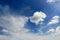 White cumulus clouds against the background of an epic blue sky.