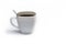 White cup of coffee with spoon on an isolated background. Black cappuccino drink in a bowl