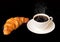 White cup of hot coffee with french croissant