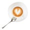 White cup and saucer coffee capuccino heart spoon