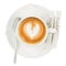 White cup and saucer coffee capuccino heart sugar sticks spoon
