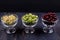 White currant, green gooseberry, cherry, in a bowl