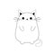 White cute sitting cat baby kitten. Contour silhouette. Kawaii animal. Cartoon kitty character. Funny face with eyes, mustaches, n