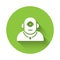 White Cyclops icon isolated with long shadow. Green circle button. Vector