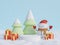 White cylinder podium on snow ground with christmas concept background 3d render