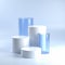 White cylinder shaped stand or pedestal for products with blue glass tube. 3D rendering