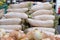 White daikon radishes in the market