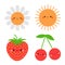 White daisy chamomile, sun shining, cherry, strawberry set. Smiling face head. Camomile icon. Love card. Cute cartoon kawaii funny