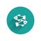 White Dead fish icon isolated with long shadow. Green circle button. Vector