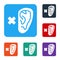 White Deafness icon isolated on white background. Deaf symbol. Hearing impairment. Set icons in color square buttons
