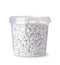 White decorative marble chips in plastic bucket