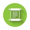 White Decree, paper, parchment, scroll icon icon isolated with long shadow. Green circle button. Vector