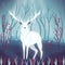 White deer in a forest. Colorful illustration portrait of beautiful wild stag in nature.