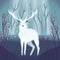 White deer in a forest. Colorful illustration portrait of beautiful wild stag in nature. Hand drawn wild animal.