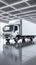 White delivery truck navigates gray floor, efficient transport solution