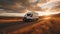 A White Delivery Van Transported on a road at sunset. Transport. Generative Ai