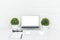 White designer desk top closeup