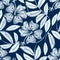 White detailed embroidery hibiscus plant in a seamless pattern