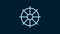 White Dharma wheel icon isolated on blue background. Buddhism religion sign. Dharmachakra symbol. 4K Video motion