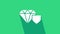 White Diamond with shield icon isolated on green background. Jewelry insurance concept. Security, safety, protection