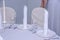 White dining tables. Wedding tables. Table setting for a wedding. White wedding table decoration