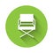 White Director movie chair icon isolated with long shadow. Film industry. Green circle button. Vector Illustration