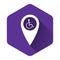 White Disabled Handicap in map pointer icon isolated with long shadow. Invalid symbol. Wheelchair handicap sign. Purple