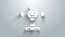 White Disassembled robot icon isolated on grey background. Artificial intelligence, machine learning, cloud computing