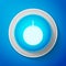 White Disco ball icon isolated on blue background. Circle blue button with white line