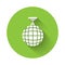 White Disco ball icon isolated with long shadow. Green circle button. Vector
