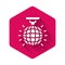 White Disco ball icon isolated with long shadow. Pink hexagon button. Vector