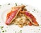 White dish with rice , red mullet fillets and seafood