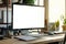 White display screen mockup. Modern monitor template Copy space. in home office.