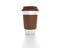 White disposable paper cup with brown plastic lid mock up on white background, 3d rendering. Empty polystyrene coffee