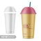 White disposable plastic cup with dome lid.