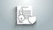White Document with key with shield icon isolated on grey background. Key insurance. Security, safety, protection