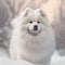 White dog of the samoyed breed in the snow