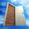 White door put by a bricklaying against the sky