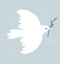 White dove with a green plant branch. Simple concept illustration, peace symbol, religious message, cute sticker, bird