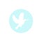 white dove with olive sprig on powder blue circle. Icon isolated on white. Peace vector symbol.