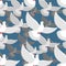 White Dove seamless pattern. flock of white doves in blue sky. T