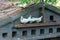 White doves, squabs, on dovecote at an Italian restaurant.