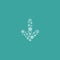 White down arrow made of snowflakes. Vector icon isolated on blue background