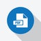 White download pdf file icon in blue circle.
